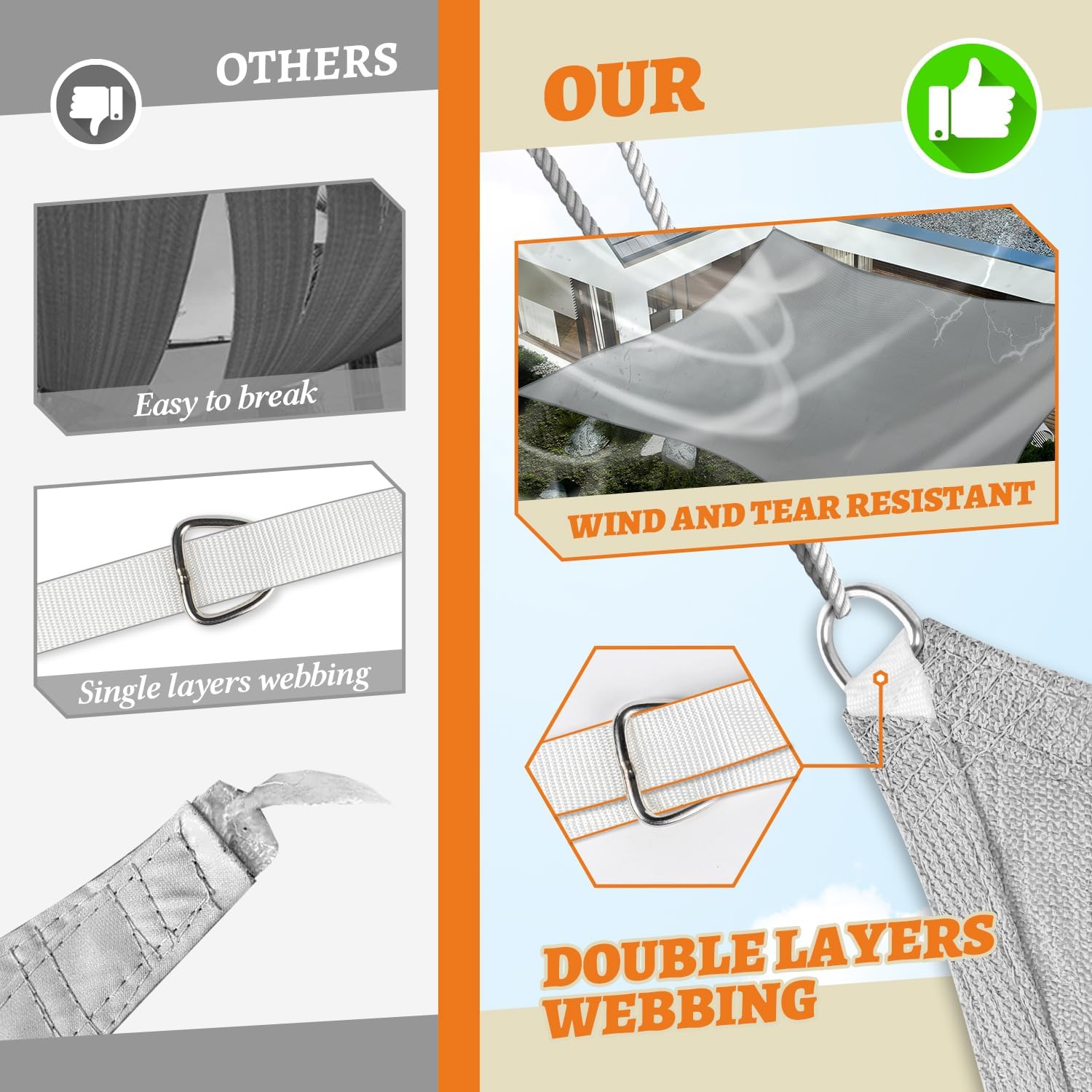 10'x15' Sun Shade Sail Rectangle Canopy Sail Shade Cloth Curved Shade Cover for Outdoor Garden Patio Deck Yard Backyard (Light Grey)