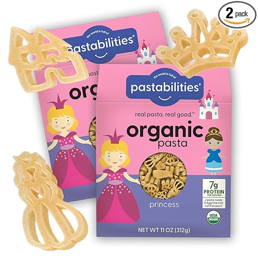 Pastabilities Organic Pasta for Kids - Princess Shaped - Princess & Castle Fun Theme, Family Size Serves 4, Non-GMO Natural Wheat Pasta, All-Natural, Kosher Certified, Made in the USA, (2 Pack, 11 Oz)