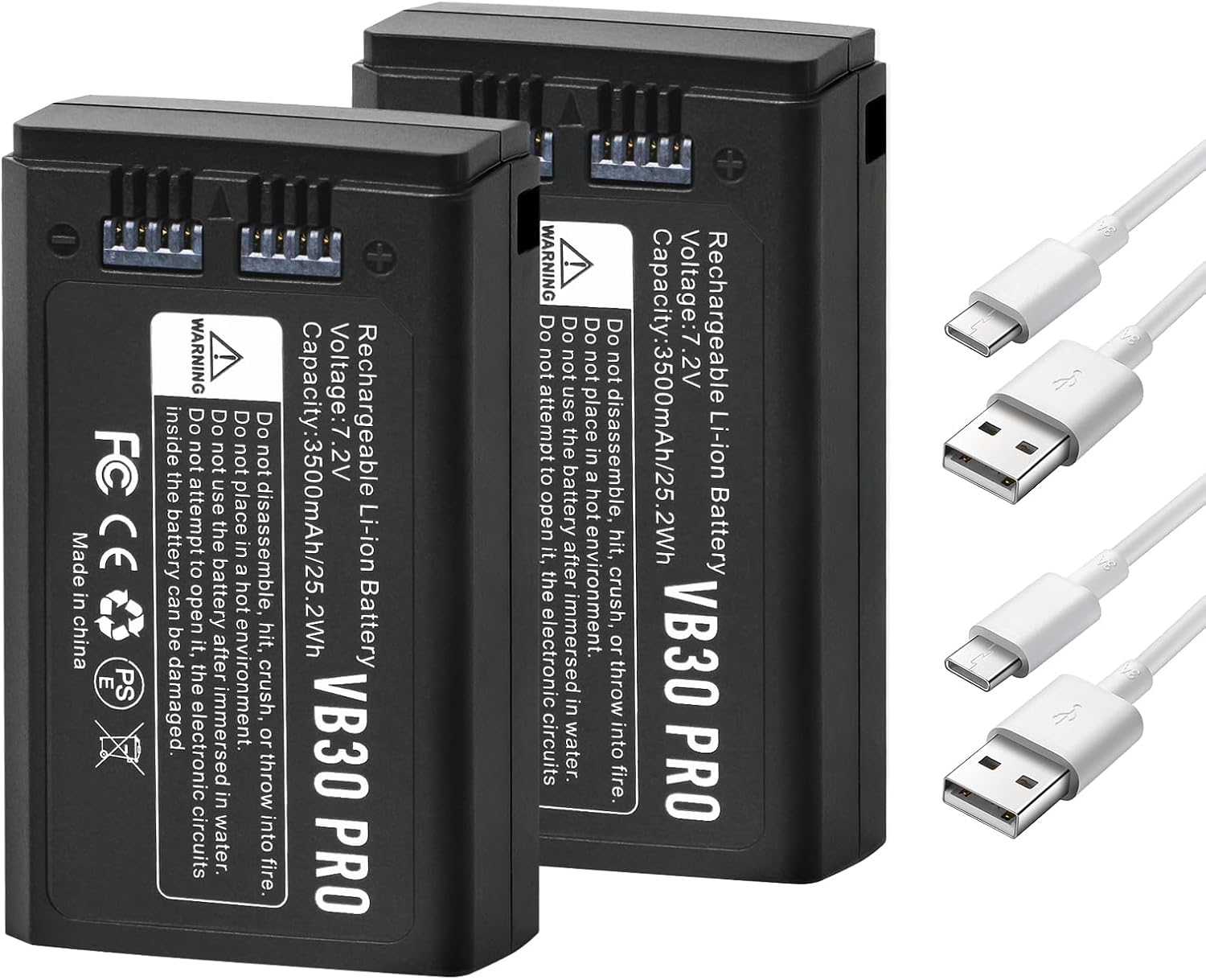 2-Pack Replacement for GODOX VB26A VB26B VB30 VB26 Flash Battery,Compatible with GODOX V1 V100 V1Pro AD100PRO V850III V860III V860III-C V860III-F Camera Flash Speedlite 7.2V 3500mAh with Type-C Cable