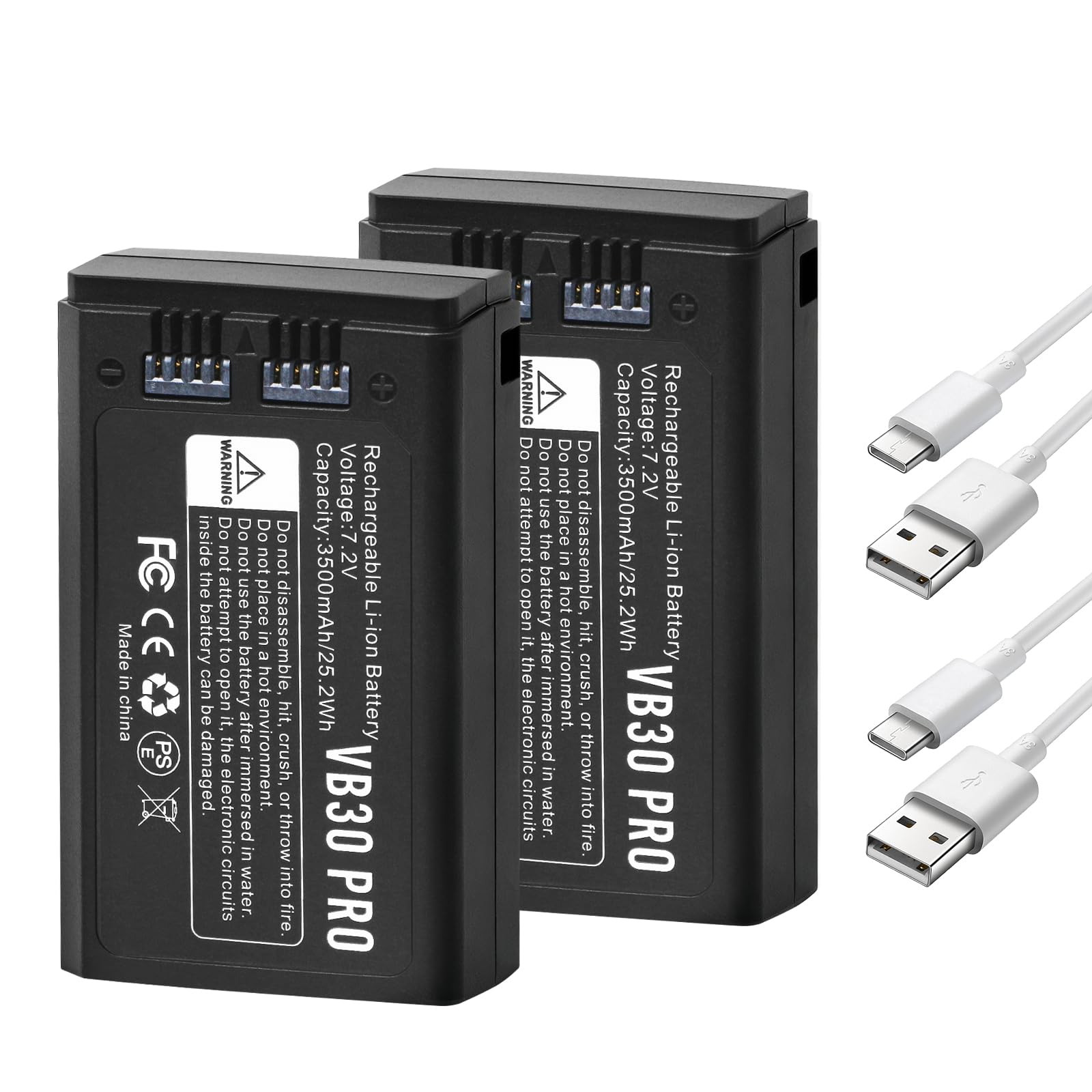 K KYUER 2-Pack VB30 PRO Batteria flash per Godox V1 Pro Series V100 Series V1 Series V860III AD100Pro V850III MF-R76 Series Batteria di ricambio, Supporta Ricarica Type-C 7.2V 3500mAh