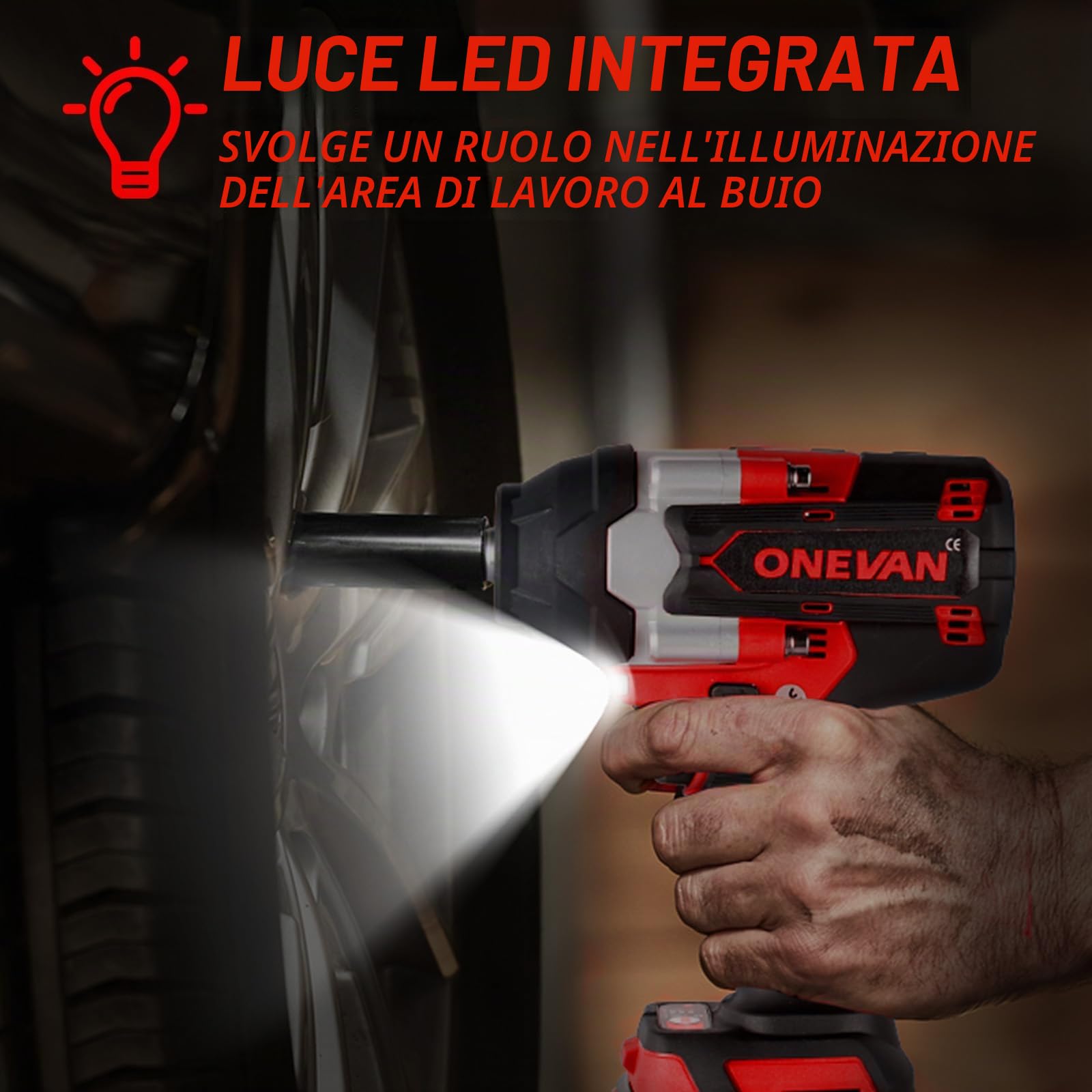ONEVAN Avvitatore a Percussione Senza Fili 1000 Nm con 2 Batterie 4,0 Ah, Senza Spazzole 1/2" per Auto, Cantiere e Montaggio Pesante (Rosso)