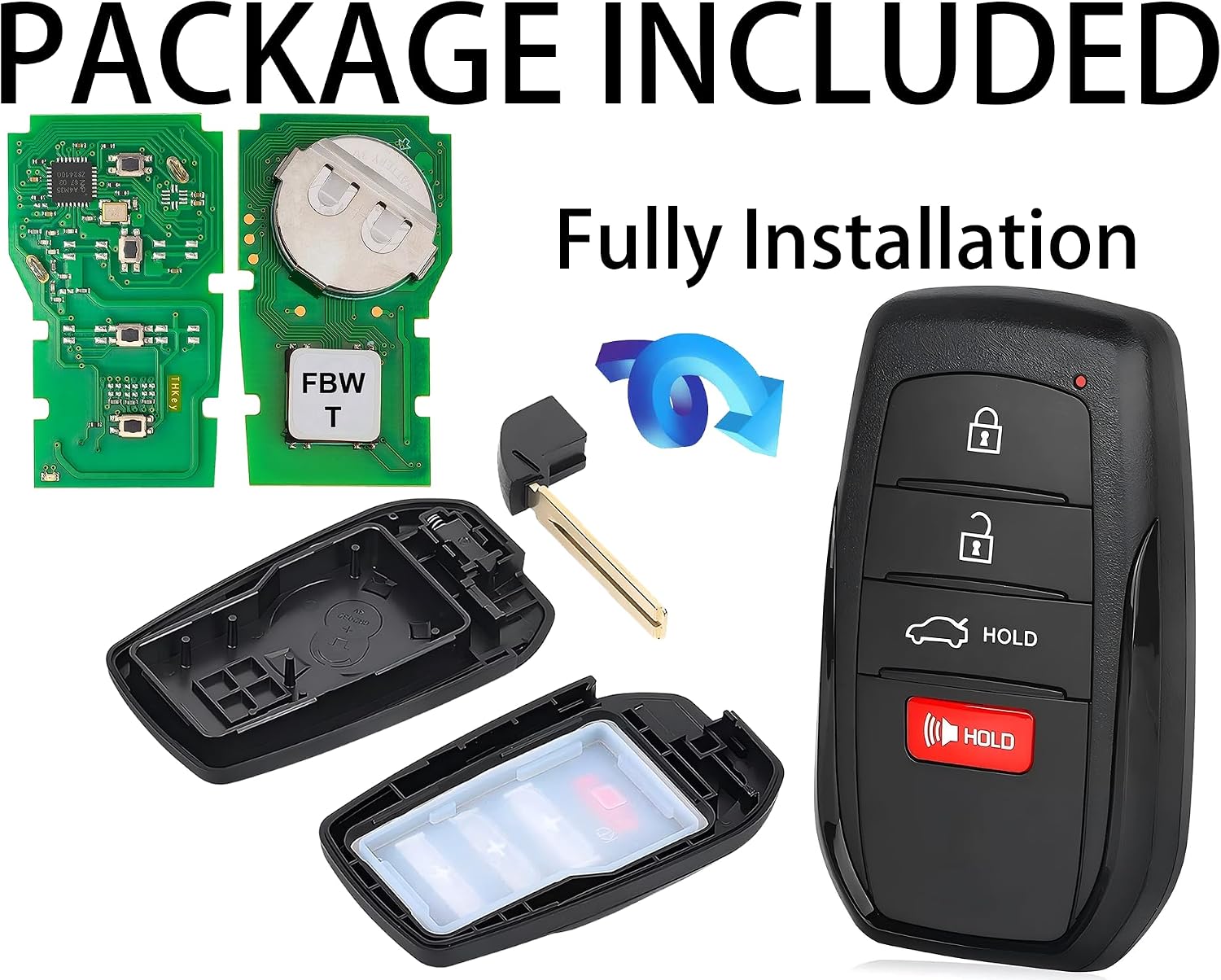 Rozebráno view of Alliskeys smart key fob components