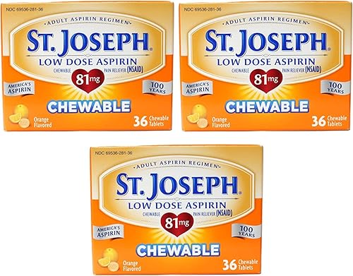 St. Joseph Aspirina masticable naranja de 81 mg, 36 tabletas (paquete de 3)