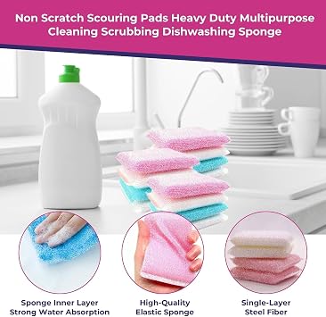HOMESHOPA Pearl Scouring Pads, 4 Pack Non-Scratch Kitchen Scrubbing Sponge, Washing Up Scourer, Multipurpose Cleaning Dishwashing Reusable Scrubber