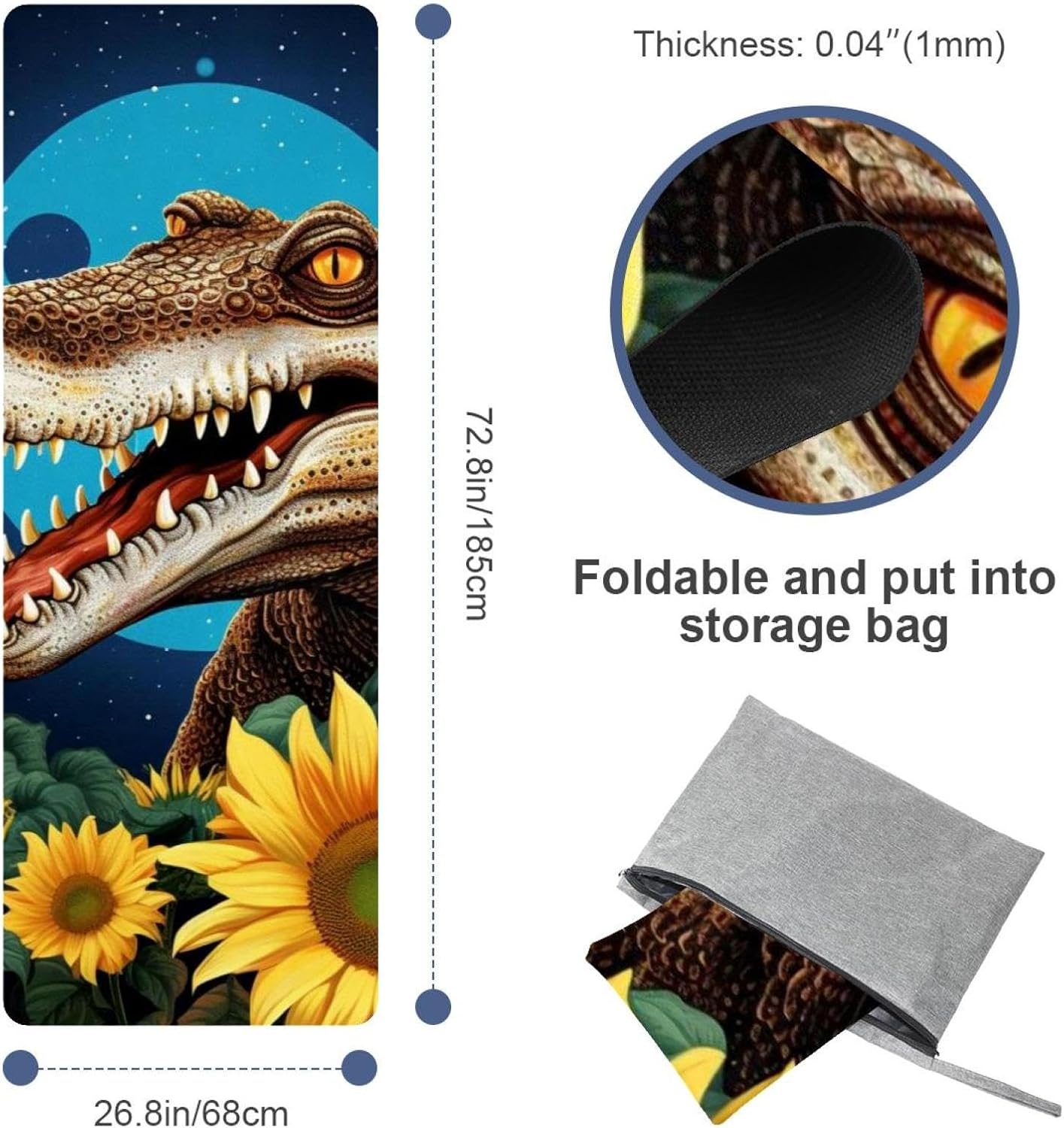 Yoga Towel, Crocodile Star Sunflower Non Slip Sweat Absorbent Hot Yoga Mat Towel for Hot Yoga, Pilates and Fitness - 72.8" x 26.8"