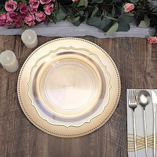 Balsa Circle 6 Pcs 13-Inch Gold Crystal Beaded Round Charger Plates - Dinner Wedding Supplies For All Holidays Decorations #TOP6