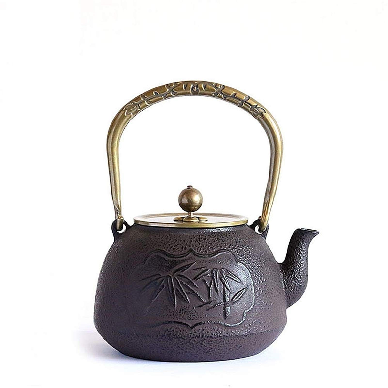 JTKDL Ceramic Tea Kettle Stove Retro Tea Pot with Lid Cast Iron Kettle Japanese Style Cast Iron Teapot with Golden Handle 1.2L
