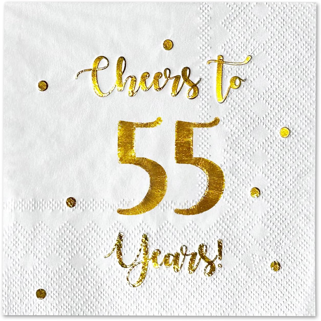 Cheers to 55 Years Cocktail Napkins | Happy 55th Birthday Decorations for Men and Women and Wedding Anniversary Party Decorations | 50-Pack 3-Ply Napkins | 5 x 5 inch folded (White)