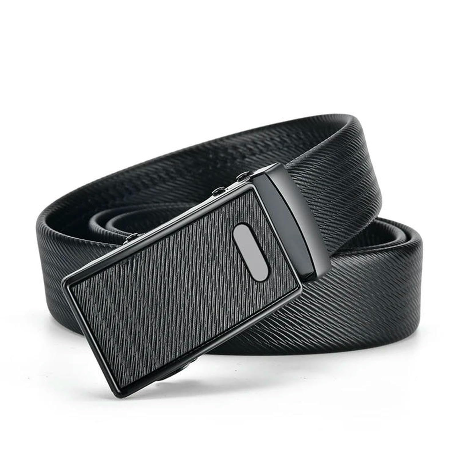 Qdltgbd Men's J Belts For Leather Belt Metal Automatic Buckle Work Business Black Cowhide Pu Strap Multiple Sizes-120Cm