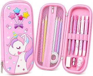 Goyal's 3D Unicorn Geometry Pencil Pouch for Kids Girls & Boys | Hard Shell EVA Pencil Case | Large Capacity Double Layer Geometry Box with Pen Slots & Mesh Pocket | Waterproof School Organizer