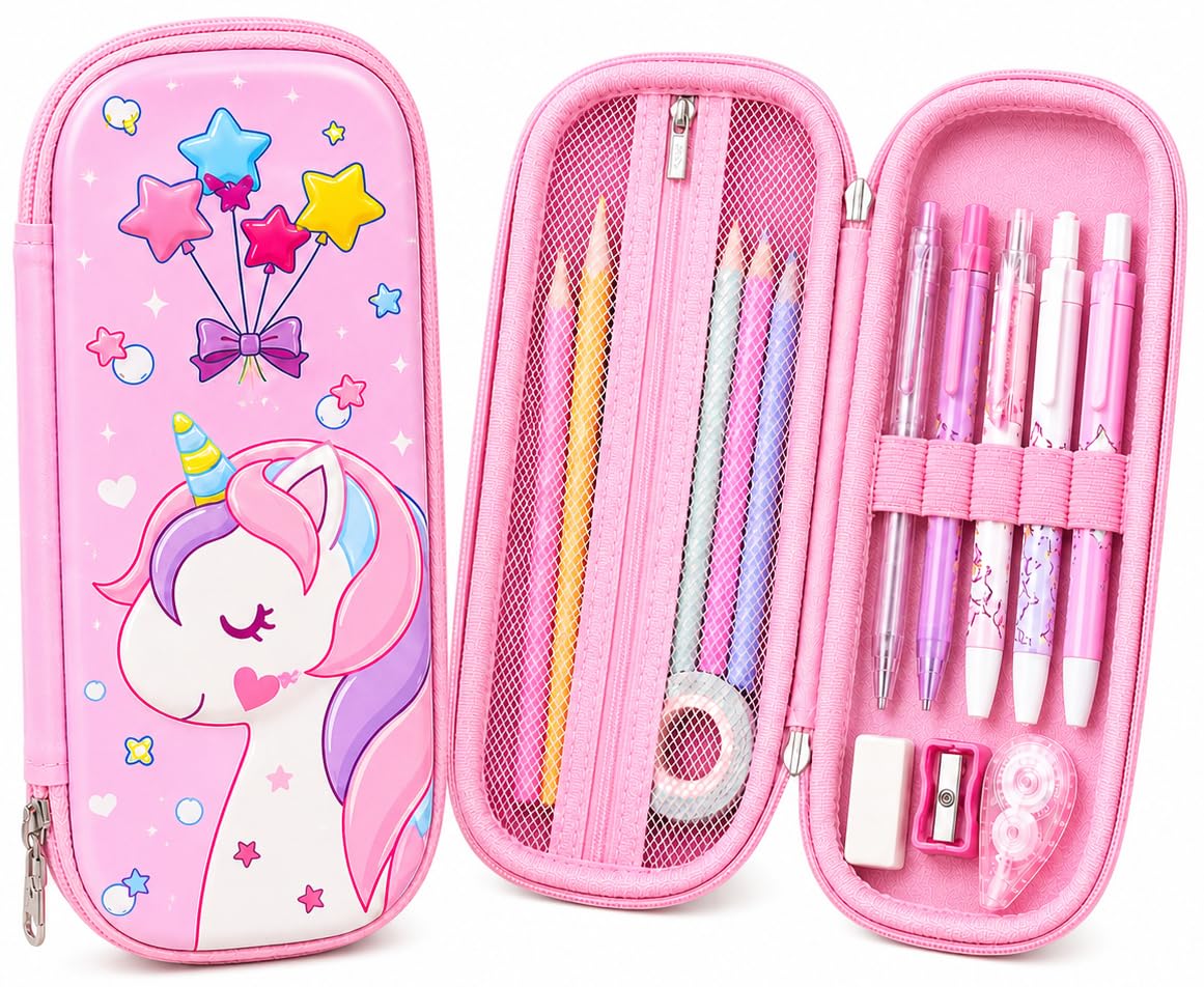 Goyal's 3D Unicorn Geometry Pencil Pouch for Kids Girls & Boys | Hard Shell EVA Pencil Case | Large Capacity Double Layer ...