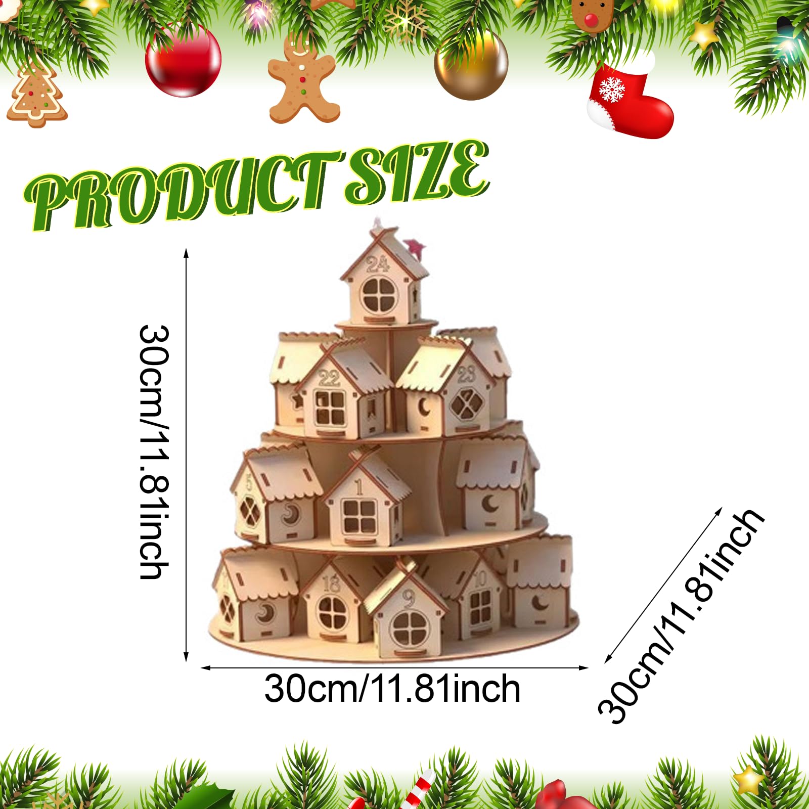 Weihnachtskalender Adventskalender Holzhaus Dekoration Countdown-Ornament aus Robustem Holz für Festliche Dekorationen für Wohnzimmer Büro Geschenk
