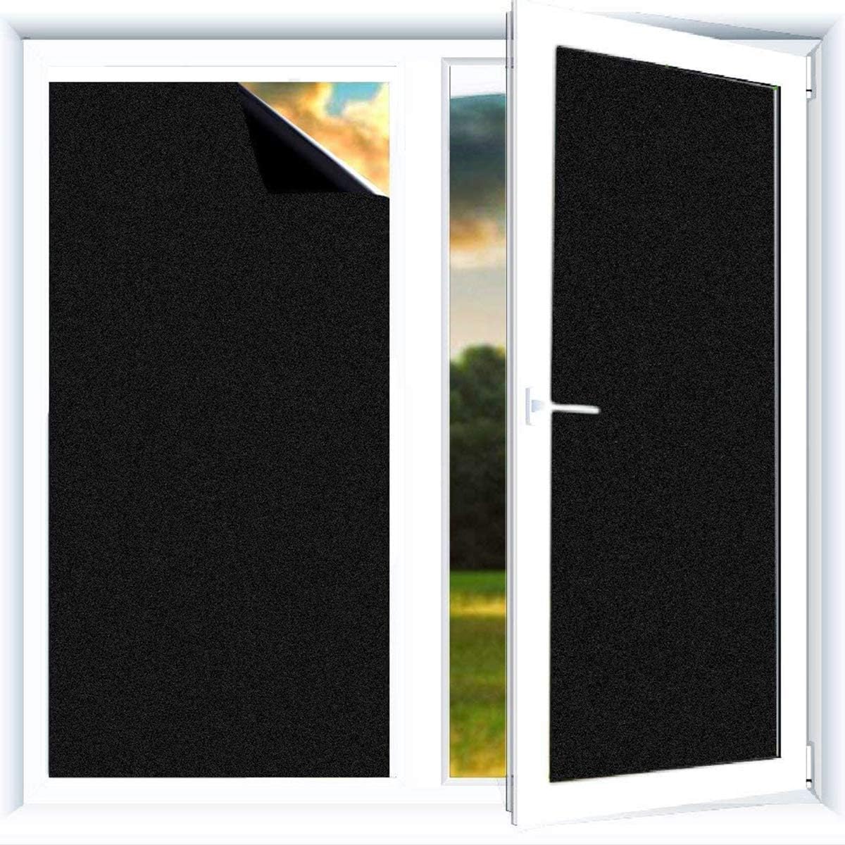 Blackout Window Film 100% Light Blocking Privacy Film Black Static Cling Window Sticker Darkening Film Non-adhesive Window Tint for Bedroom, Day Sleeping and Baby Nursery