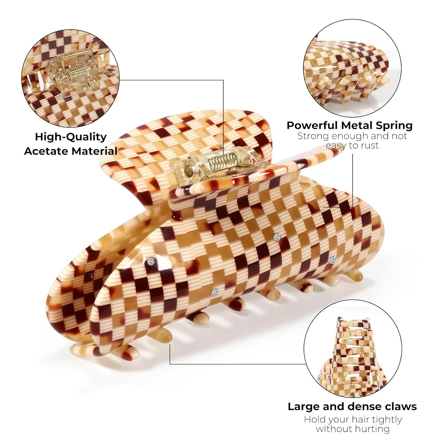 French Checkered Hair Claw Clips for Women - Premium Acetate Plaid Jaw Clips, Non-Slip Strong Hold Large Hair Accessories for Thick Hair (Night's Dream 1564)