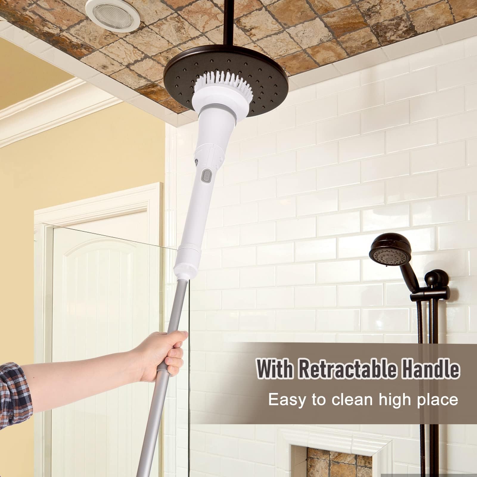 Limpiador Giratorio Eléctrico De Mano, Limpieza Eléctrica Inalámbrica, 2 Velocidades, Ajustable Con Varilla De Extensión, 6 Cabezales Brh Reemplazables For Baño, Bañera, Inodoro, Pared, Azulejo, Piso