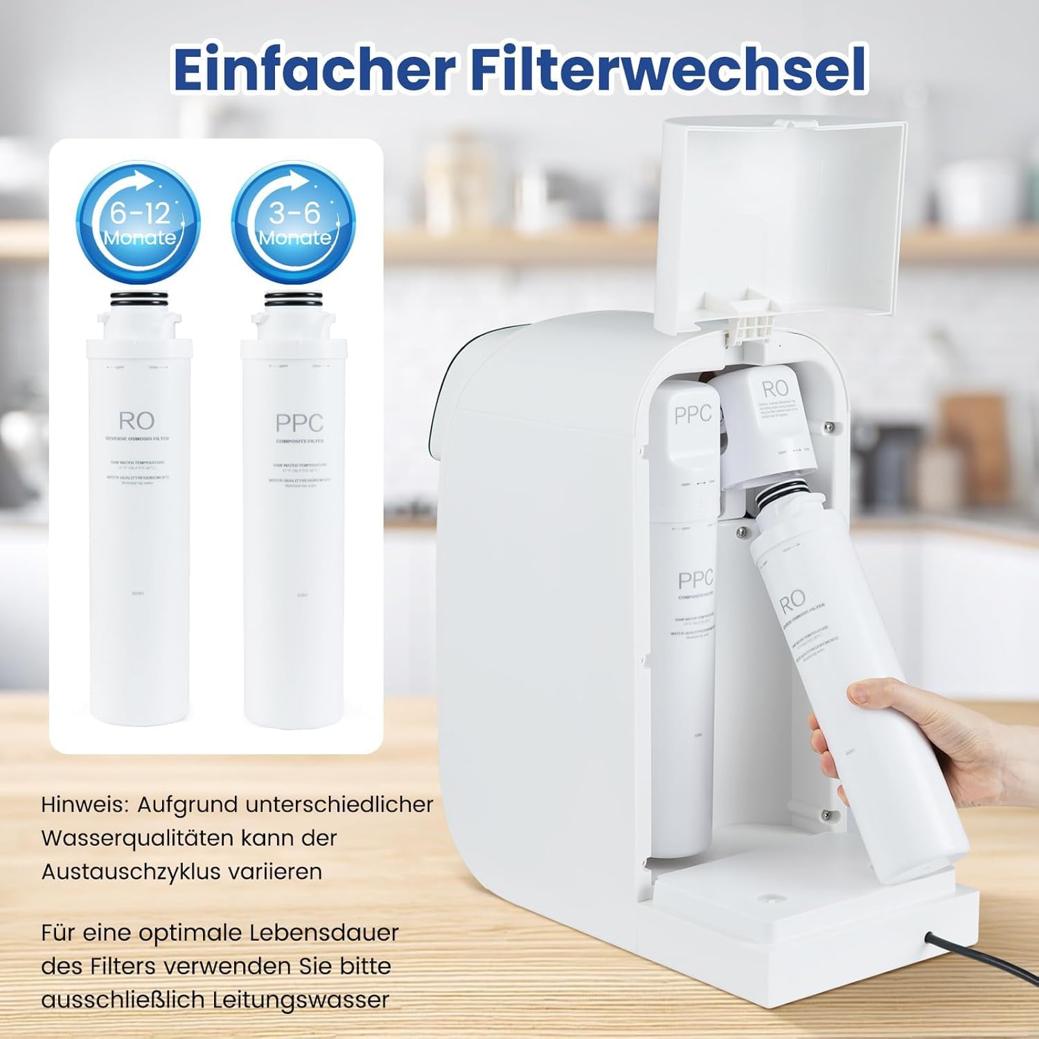 RELAX4LIFE Auftisch Osmoseanlage, Umkehrosmoseanlage Trinkwasser mit 5-stufige Filtration, 4:1 Rein zu Abfluss, RO + PPC Wasserfiltrationssystem mit UV-Licht, Wasserfilter für Küche & Büro, Weiß