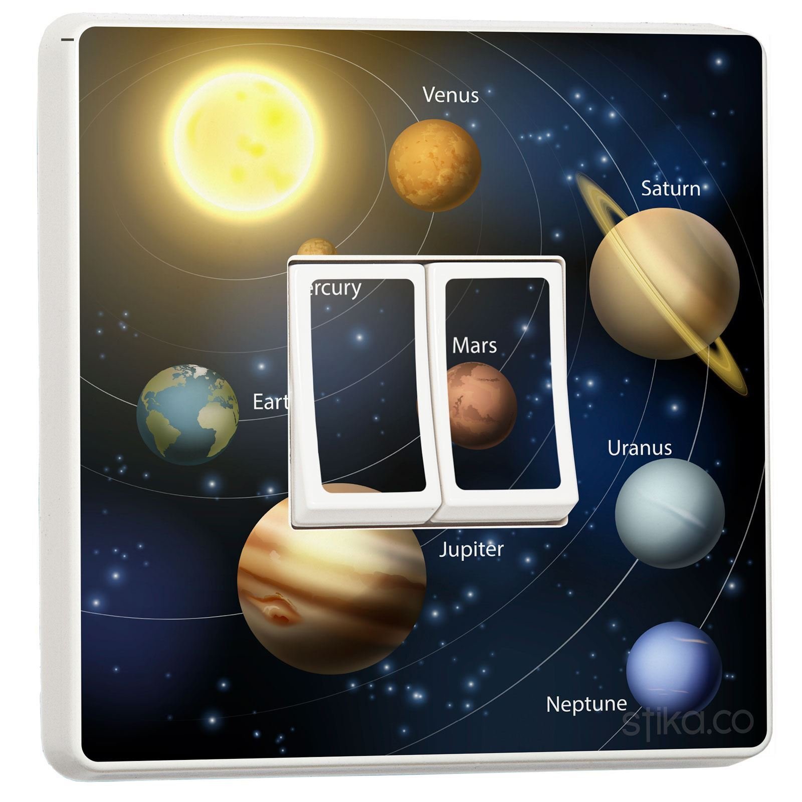 Stika.co Multicolor Exploring Galaxy Planets Design For Double Light Switch Cover Vinyl Sticker