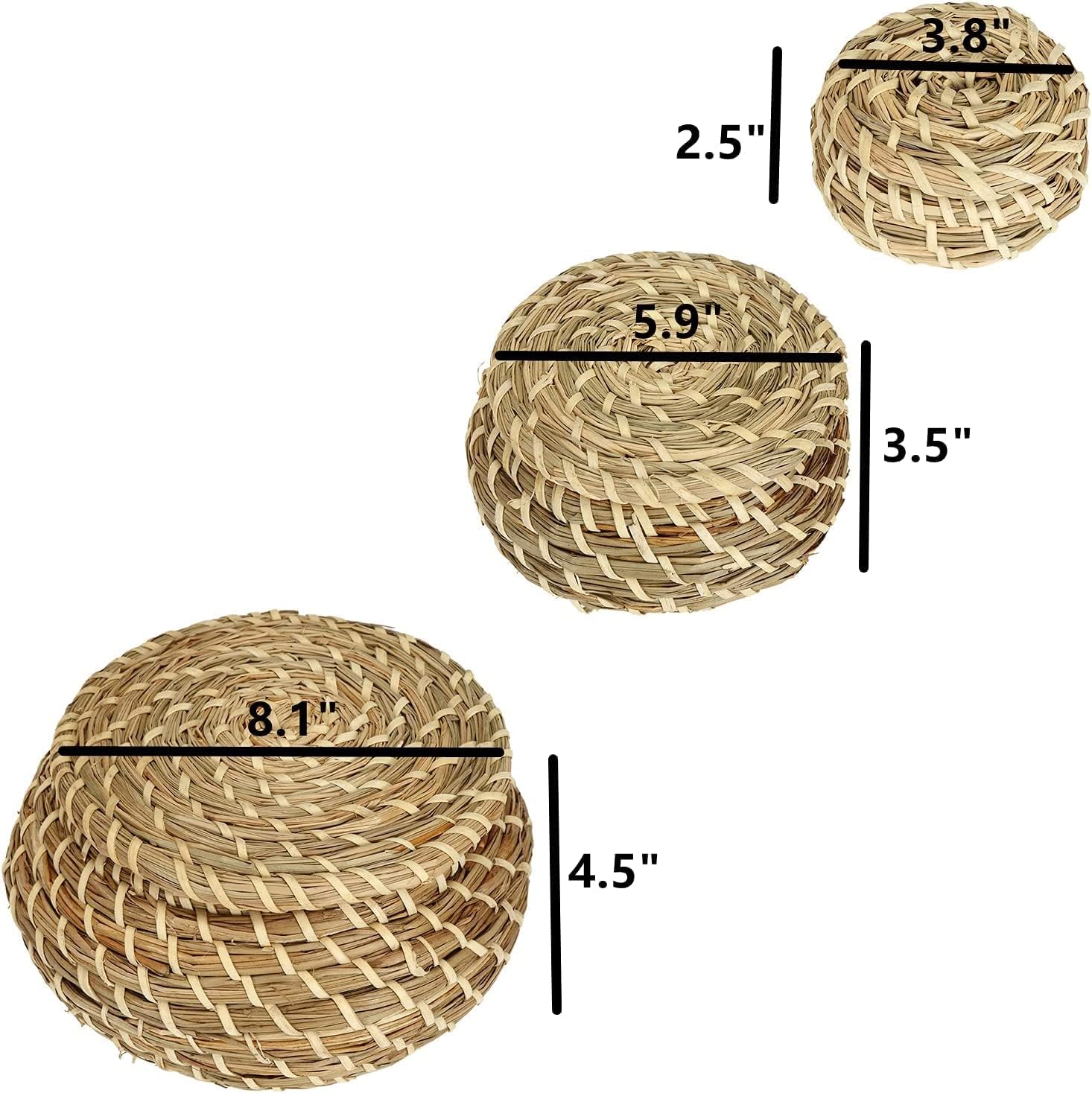 Dicunoy Set of 3 Small Wicker Basket with Lid, Round Woven Seagrass Baskets, Little Handmade Rattan Storage Basket Box for Shelf, Home, Bathroom Decor