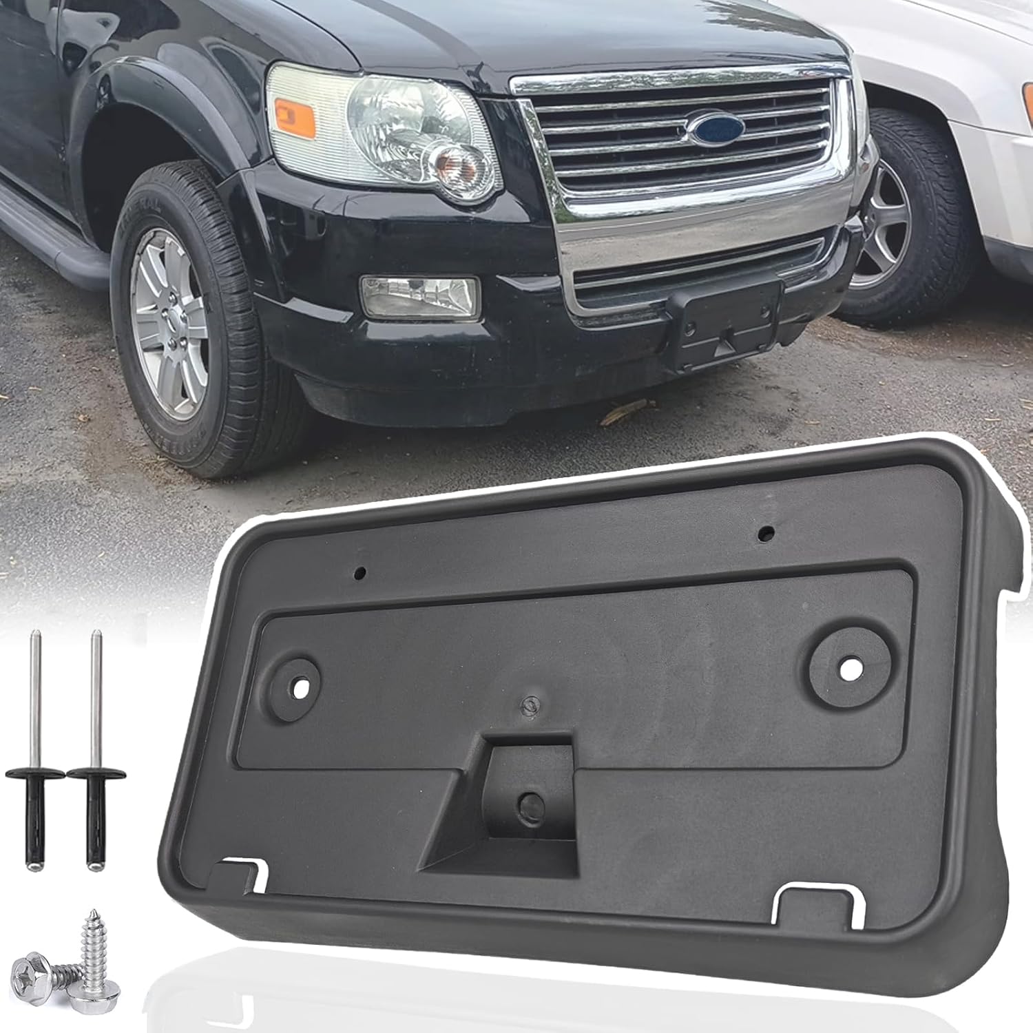 Front License Plate Frame for 2006-2010 Ford Explorer & 2007-2010 Explorer Sport Front Bumper License Plate Holder Mounting Bracket Cover Replace# 6L2Z17A385AAA Partslink# FO1068127