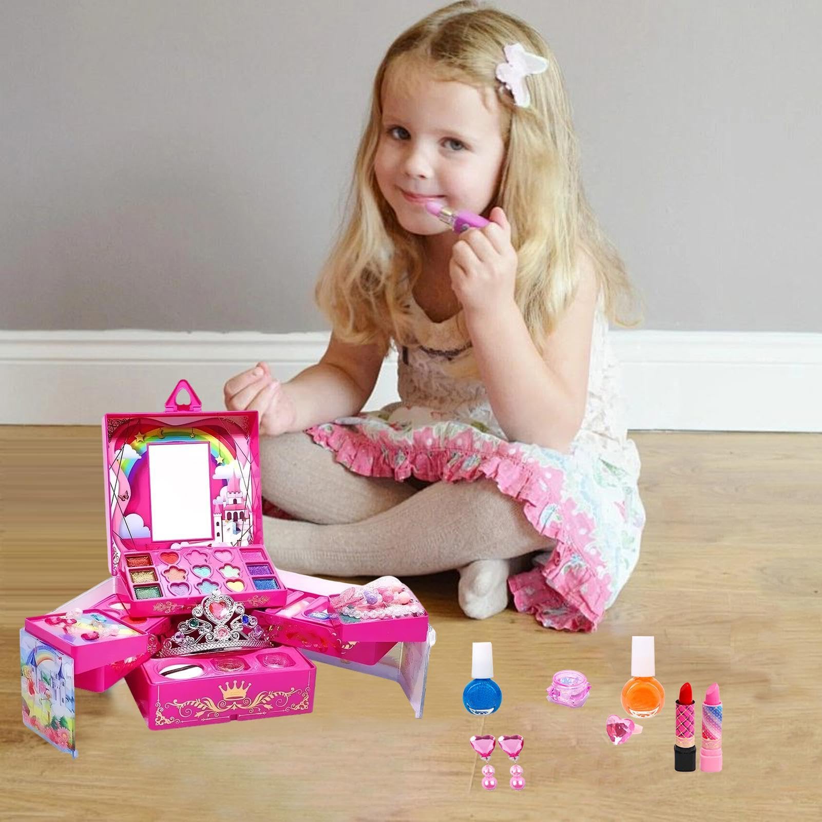 Giocattolo per il trucco per bambini lavabile per ragazze, set di trucco | per bambini – giocattoli cosmetici lavabili per bambini e bambine – Set di vestiti per trucco vero per 3