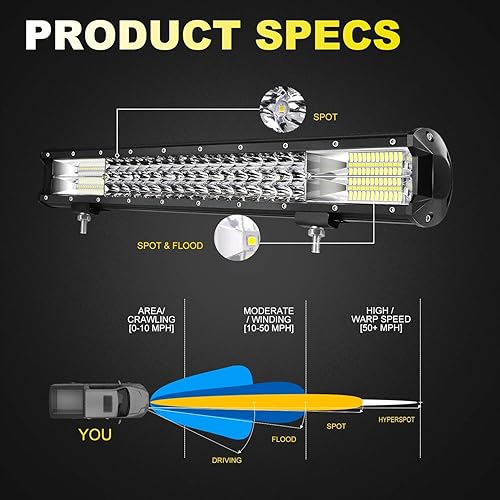 Miniatura 3 de Turbo SII 20 pulgadas 288 W 28000 lm Barra de luz LED Kit 4 piezas 4 pulgadas 60 W LED Pods conducción barra de luz antiniebla con arnés de cableado