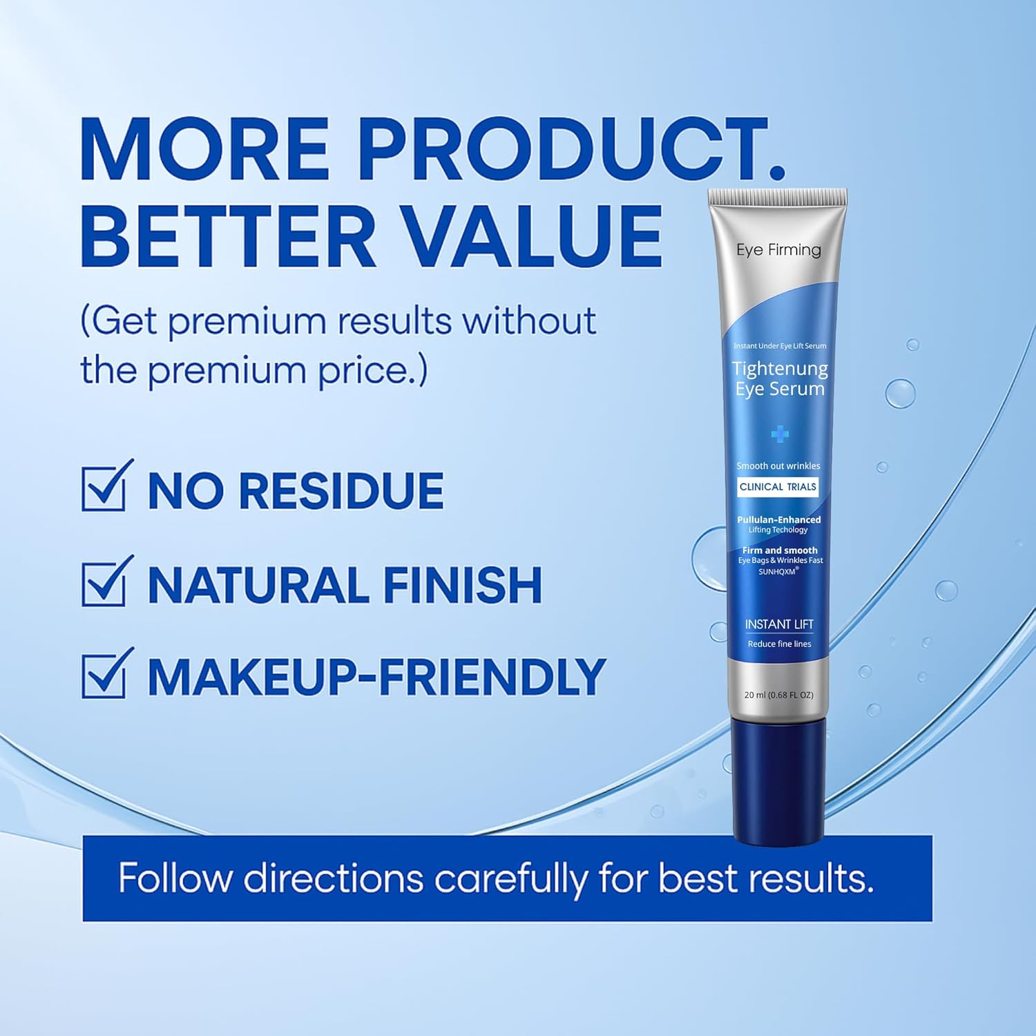 Instant Under Eye Lift Serum – Fast-Acting Firming Formula to Reduce Eye Bags, Wrinkles, Puffiness & Dark Circles | Advanced Polysaccharide Technology for Mature Skin – 20 mL (Fragrance Free)