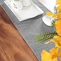 Vista 7 de Camino de mesa de arpillera gris de lino sintético natural de 14 x 48 pulgadas para fiestas, bodas, baby shower, decoración de comedor, granja, mesa