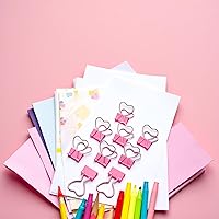 Vista 3 de Clips de metal ahuecados con forma de corazón rosa, notas, cartas, abrazaderas de papel, suministros de oficina, hogar, escuela