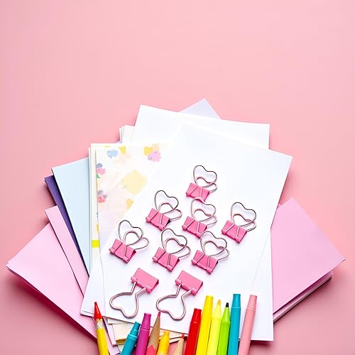 Miniatura 3 de Clips de metal ahuecados con forma de corazón rosa, notas, cartas, abrazaderas de papel, suministros de oficina, hogar, escuela