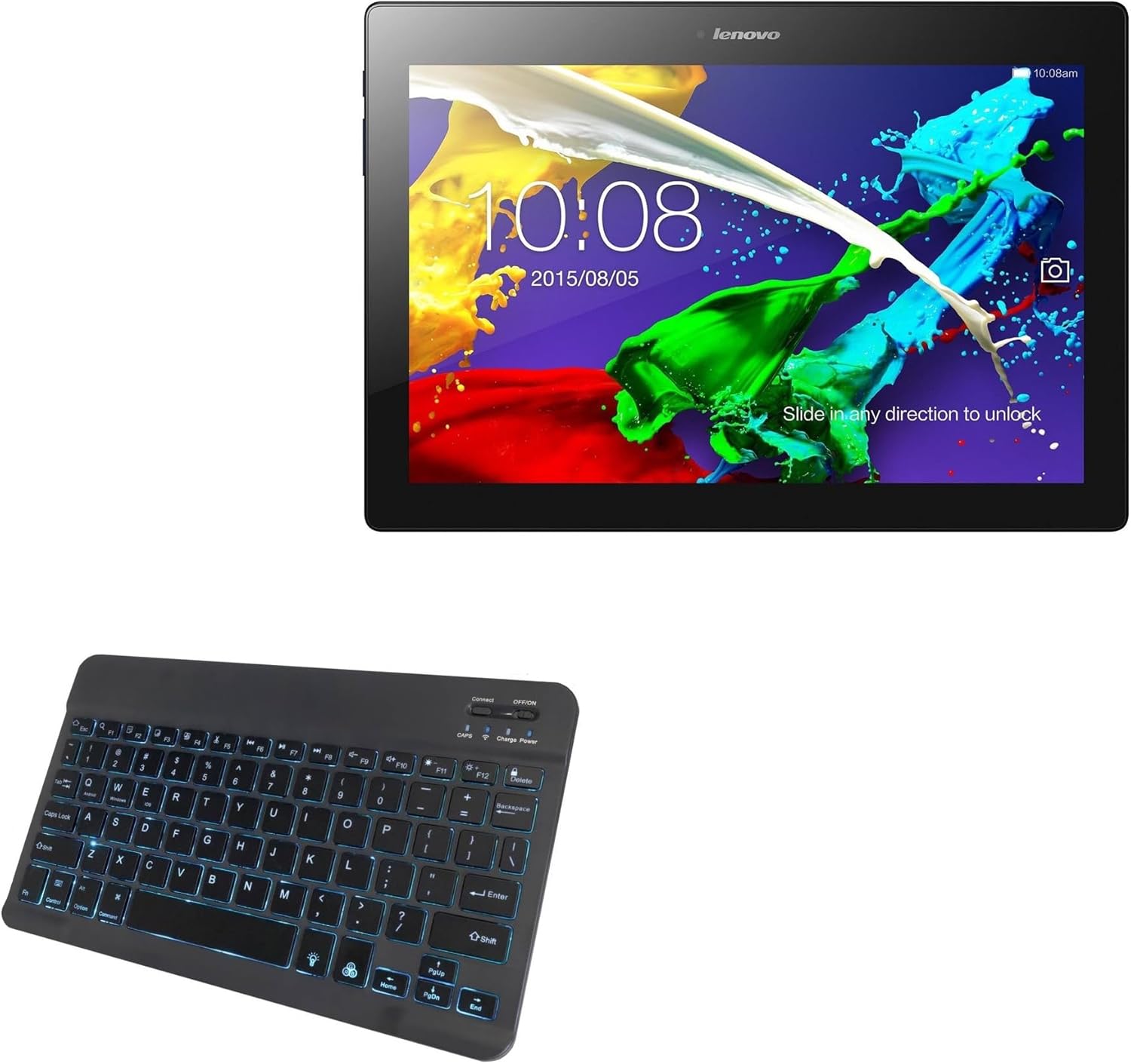 BoxWave Keyboard Compatible with Lenovo Tab 2 A10 - SlimKeys Bluetooth Keyboard - with Backlight, Portable Slim LED 7 Colors - Jet Black