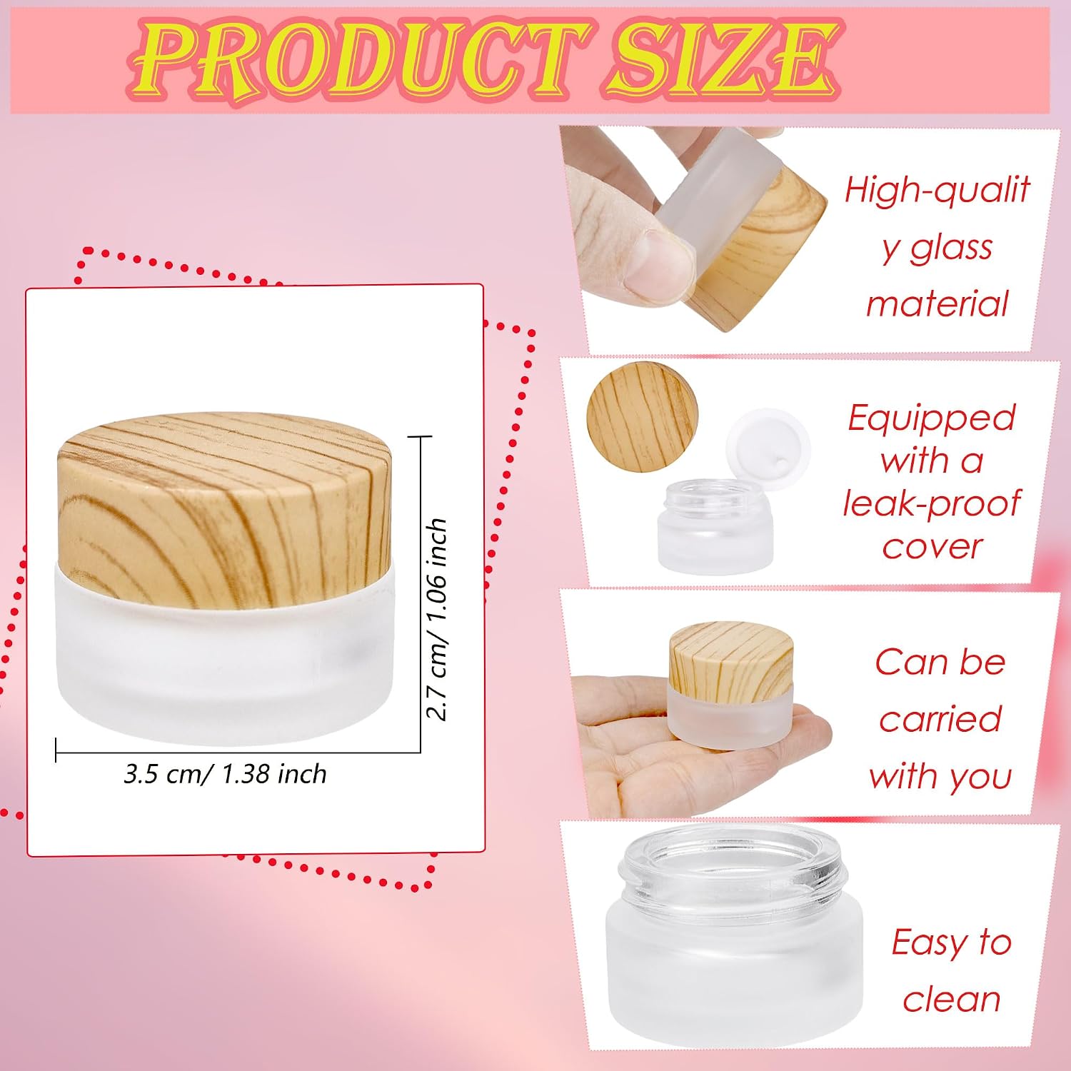 42 Pcs 5 Gram Frosted Glass Cosmetic Container Bulk Refillable Travel Size Makeup Sample Jars Empty Round Containers with Lid for Travel Home Creams Scrub Cosmetics Lotion