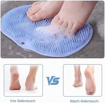 Pack of 2 Silicone Foot Brush Sets Doormat Shower Non-Slip Foot Scrubber with Two Hooks for Cleans Exfoliating Massage (Grey Blue)