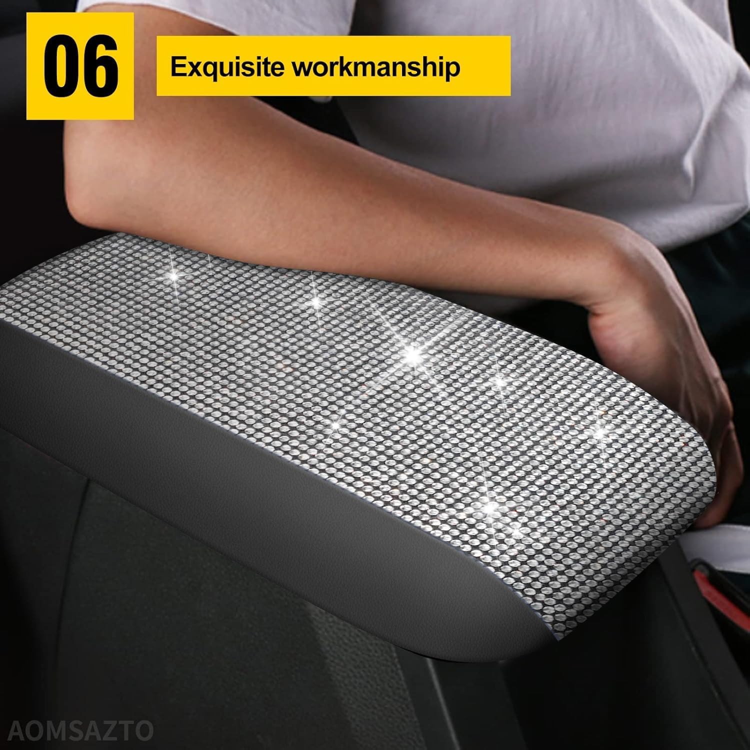 AOMSAZTO Bling Crystal Diamond Console Covers for 2012-2015 Honda Civic Leather Armrest Covers