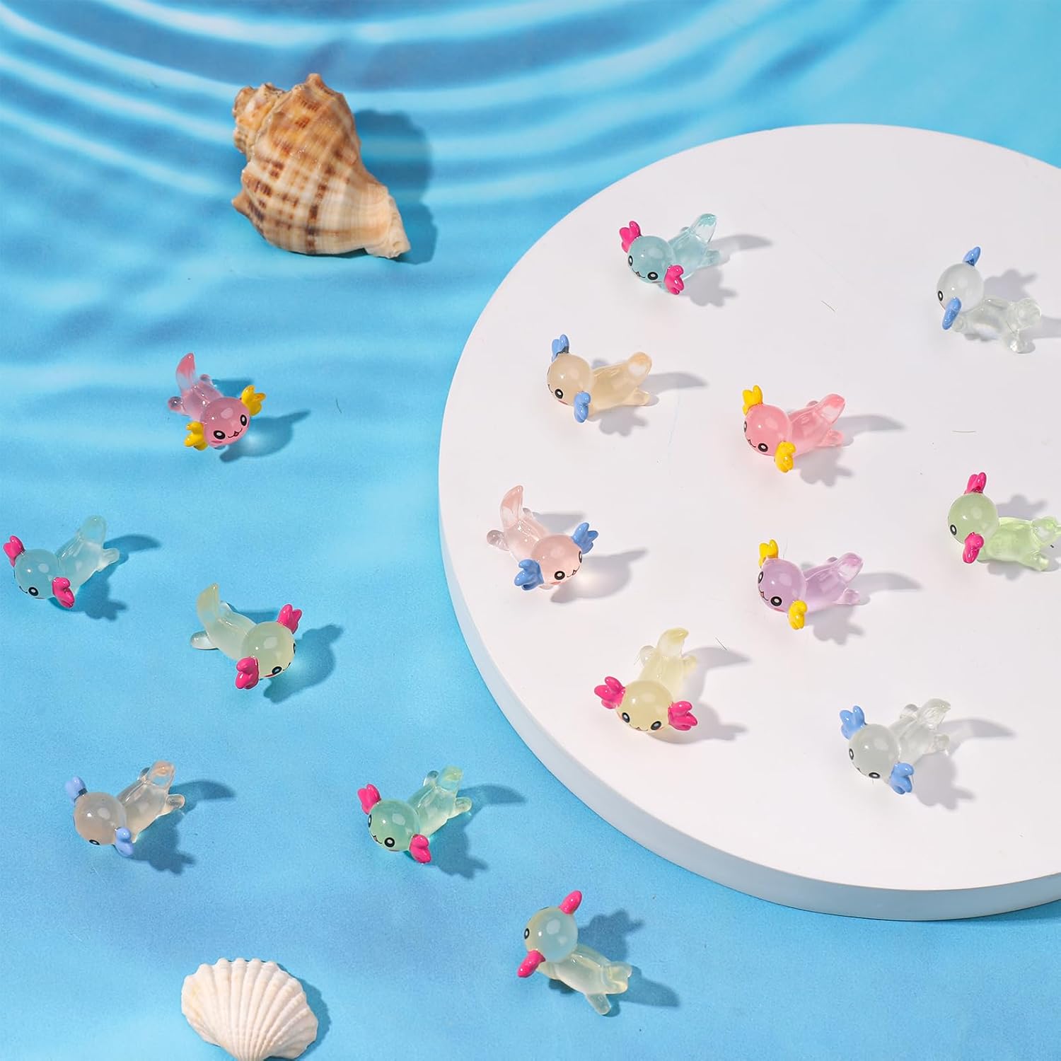 120 Pcs Mini Luminous Axolotl Resin Charms Bulk 8 Colors Tiny Luminous Axolotl Resin Figurine Toy Charms Small Ornament Figurine Decoration for Home Garden Landscape DIY Ornament