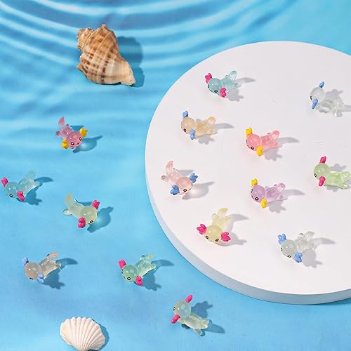 Miniatura 5 de Hoemwarm 24 mini dijes luminosos de resina de ajolote a granel, 8 colores, diminutos ajolotes luminosos de resina, dijes de juguete, adorno pequeño,