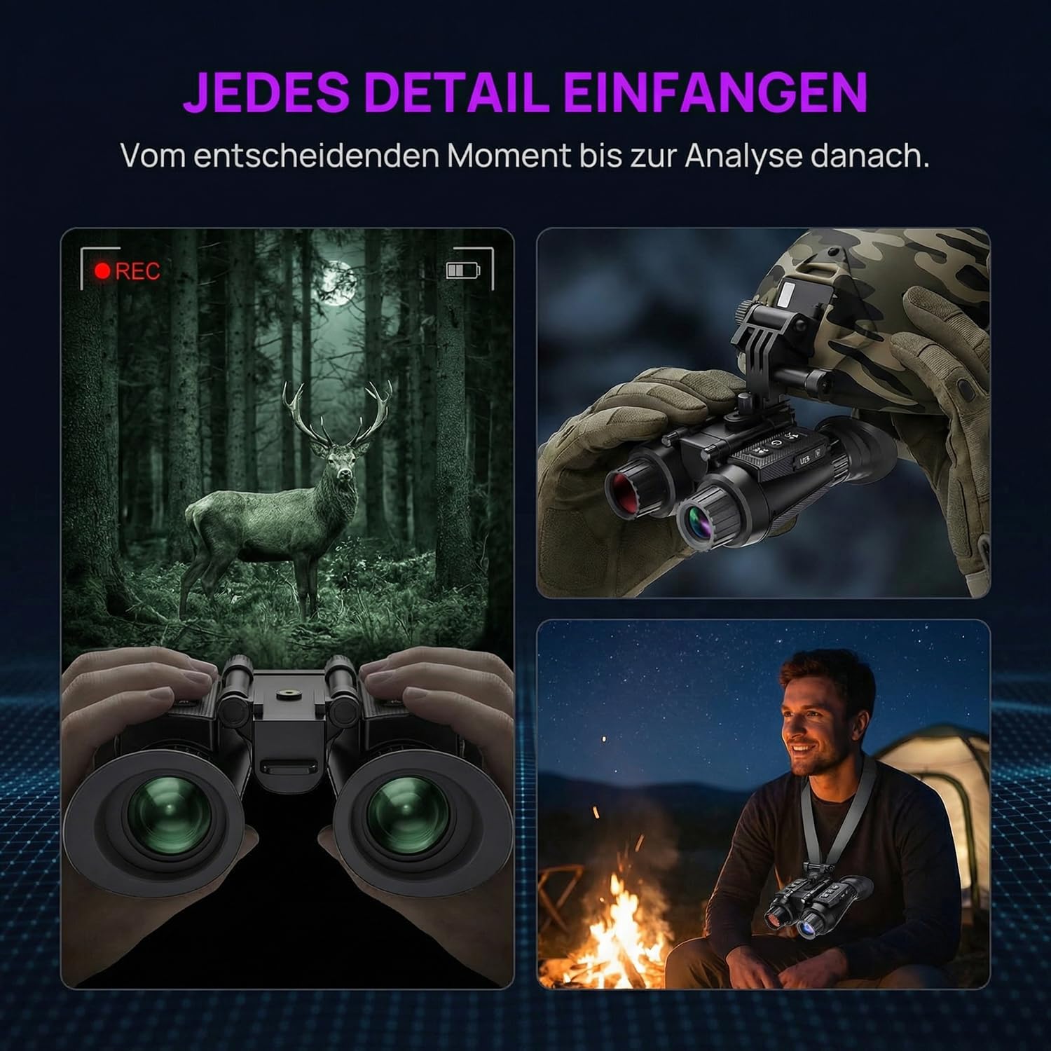 Nachtsichtgerät mit 3D-Vision-Effekt Infrarot Digital 8X Zoom Völlig Unabhängig Einstellbare Nachtsichtbrille Jagdfernglas für Erwachsene Nachtsicht und Tag Militär Freihändiges NGV für Helm