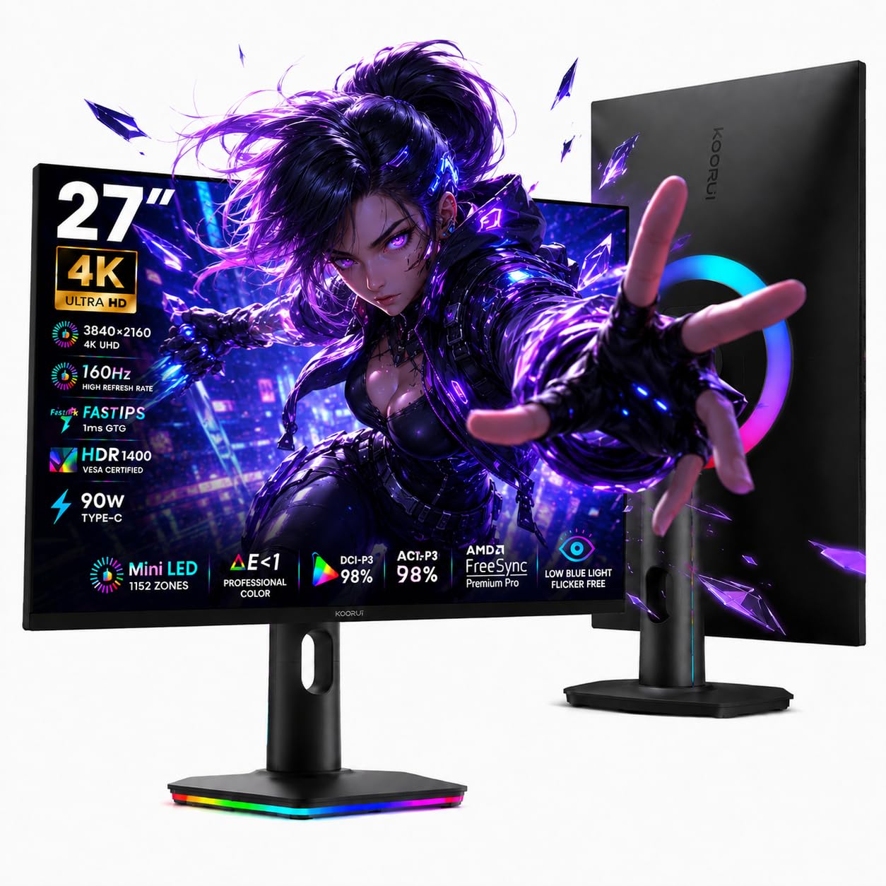Amazon.co.jp: KOORUI QD-MiniLED 27インチ ゲーミングモニター 4K