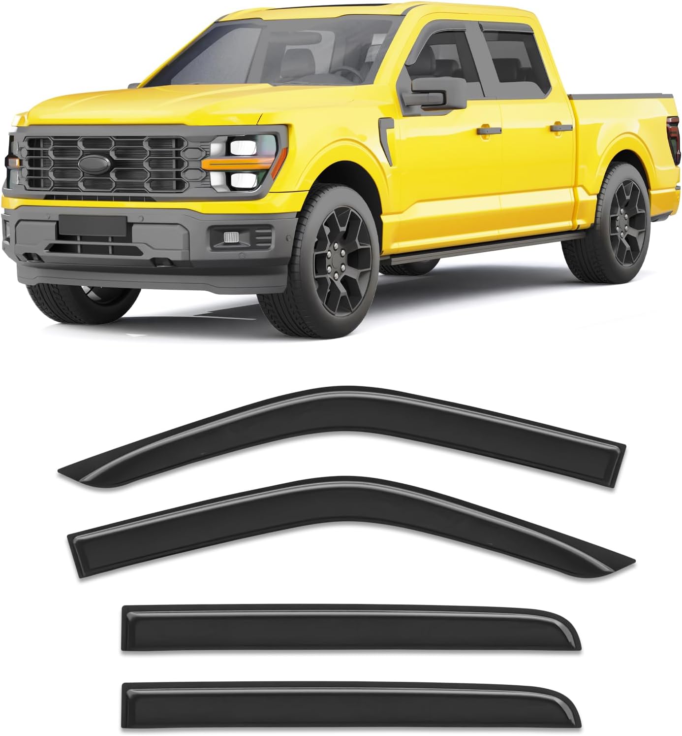 Full-Size Window Rain Guard for Ford F150 2015-2026 SuperCrew & 2017-2026 Raptor/F-250/F-350/F-450/F-550 Super Duty SuperCrew Side Window Visors Vent Visor Window Deflectors Vent Shades