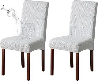 Stretch Stuhlhussen Jacquard, Weiß, 2 Stück