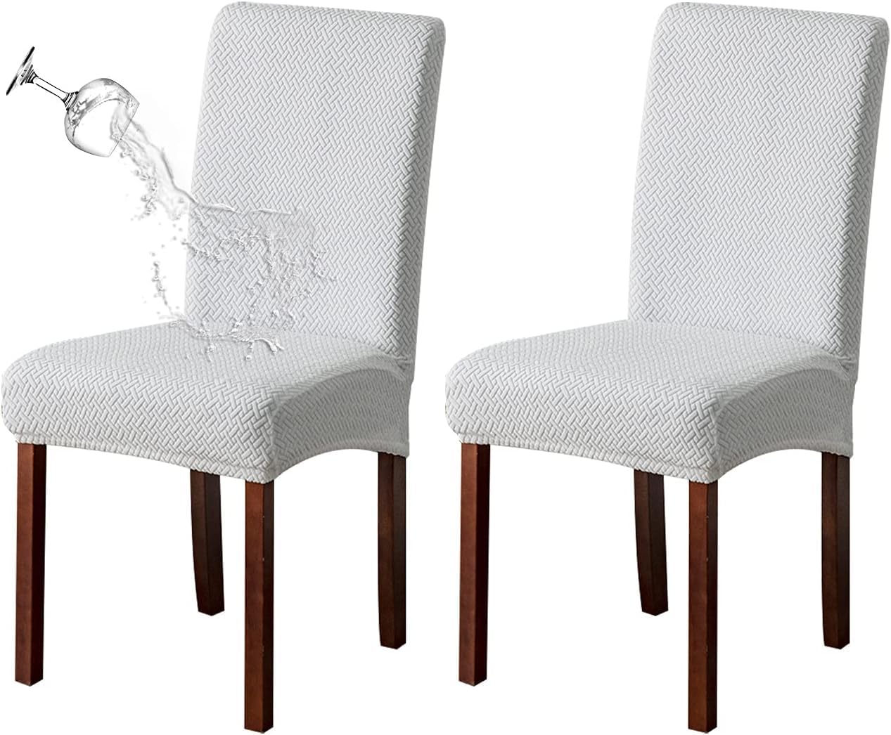 KELUINA Stretch Water-Repellent Twill Jacquard Dining Room Chair Covers Home Decor Chair Covers for Dining Room Chairs Restaurant Hotel Ceremony (White, Pack of 2) โ image 1