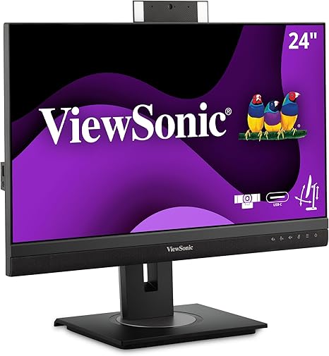 ViewSonic VG2456V 24 Inch 1080p Video Conference Monitor with Webcam, 2 Way Powered 90W USB C, Docking Built-in, Gigabit Ethernet RJ45, 40 Degree Tilt Ergonomics