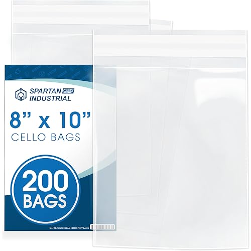 8" X 10" Self-Sealing Cellophane Bags (200 Count) Clear | Resealable Cello Bags for Art Prints, Photos, Stickers, Cookies, and Crafts - Spartan Industrial