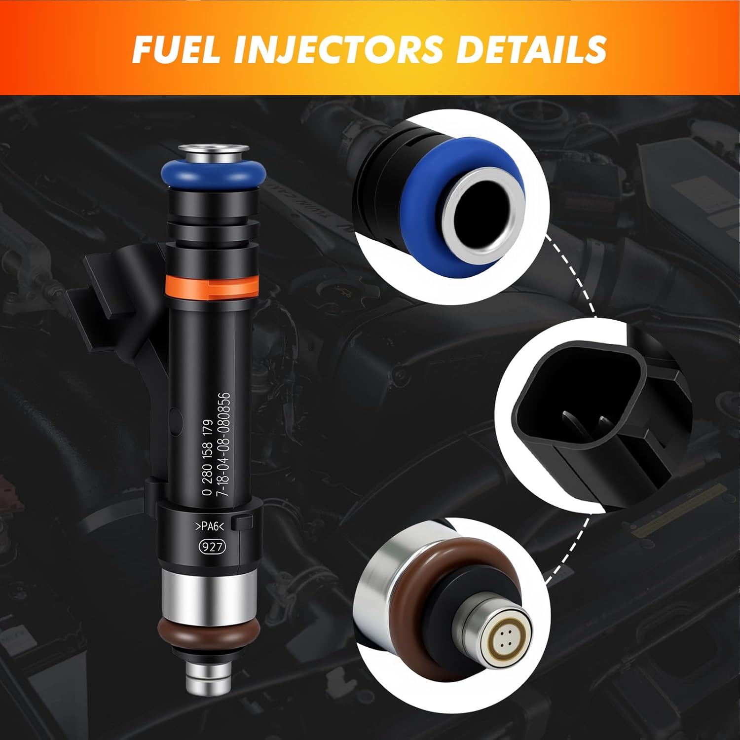 2008-2020 4Pcs Fuel Injectors Compatible for Ford Focus 2008-2011 Transit Connect 2010-2013 Fusion 2013-2020 C-Max 2013-2018 2.0L I4, for Lincoln MKZ 2013-2020 2.0L I4 Replace 0280158179 FJ993