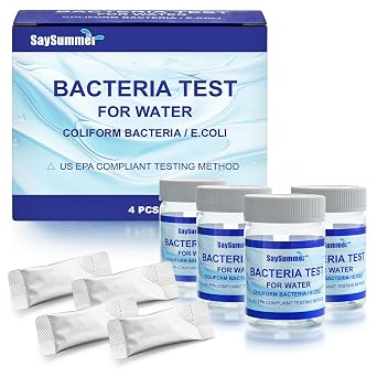 Drinking Water Bacteria Test Kit 4 Tests to Detect E. coli and Coliform Bacteria - Home Well Water Test Kit for Drinking Water, Pool, Hot Tub, Fish Tank, etc
