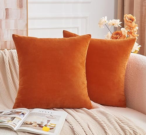 GriNeed Throw Pillow Covers Burnt Orange Set of 2 16x16