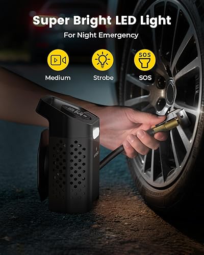 Miniatura 7 de Inflador de neumáticos, compresor de aire portátil, inflado rápido de 1 minuto, bomba de aire portátil inalámbrica para neumáticos de automóvil con