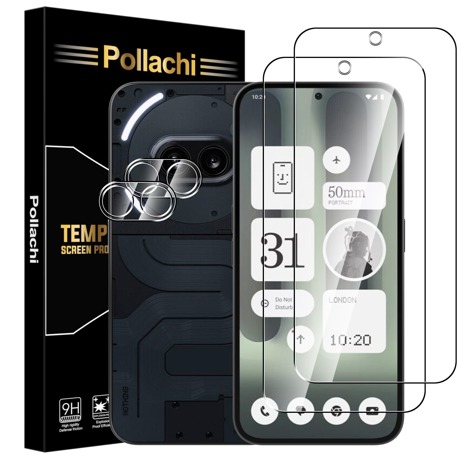 Pollachi Protector Schermo Vetro Temperato 4 Pezzi per Nothing Phone (2a)/(2a Plus), Durezza 9H, Senza Bolle, Facile Installazione, Alta Sensibilità