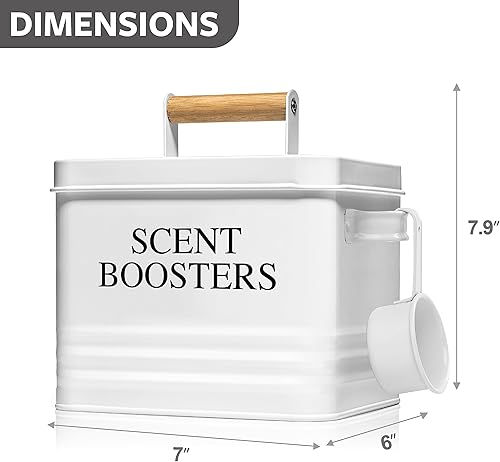 Miniatura 3 de Calindiana Modern Farmhouse - Recipiente dispensador de perlas de metal para lavandería con cuchara para decoración y accesorios de lavandería,