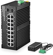 MokerLink 16 Port Gigabit Industrial DIN-Rail Ethernet Switch, 2 Gigabit SFP Ports, Unmanaged IP40 Netzwerk Switch (-40 bis 185°F), mit Netzteil