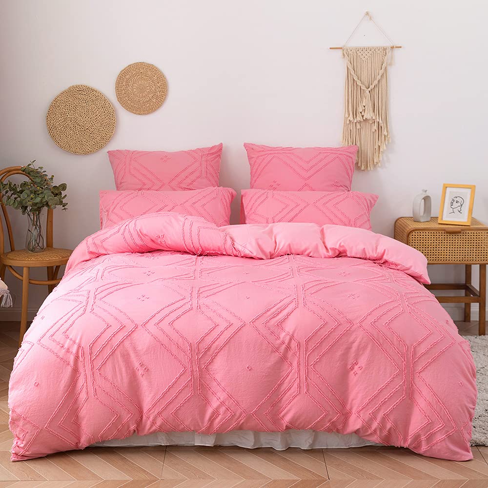 Parure de Lit 230x260 Rose en Tissu Fleur Coupée Relief Géométrique Chic